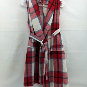 SHEIN Women’s Large Red and Blue Plaid long no  style Vest with Belt